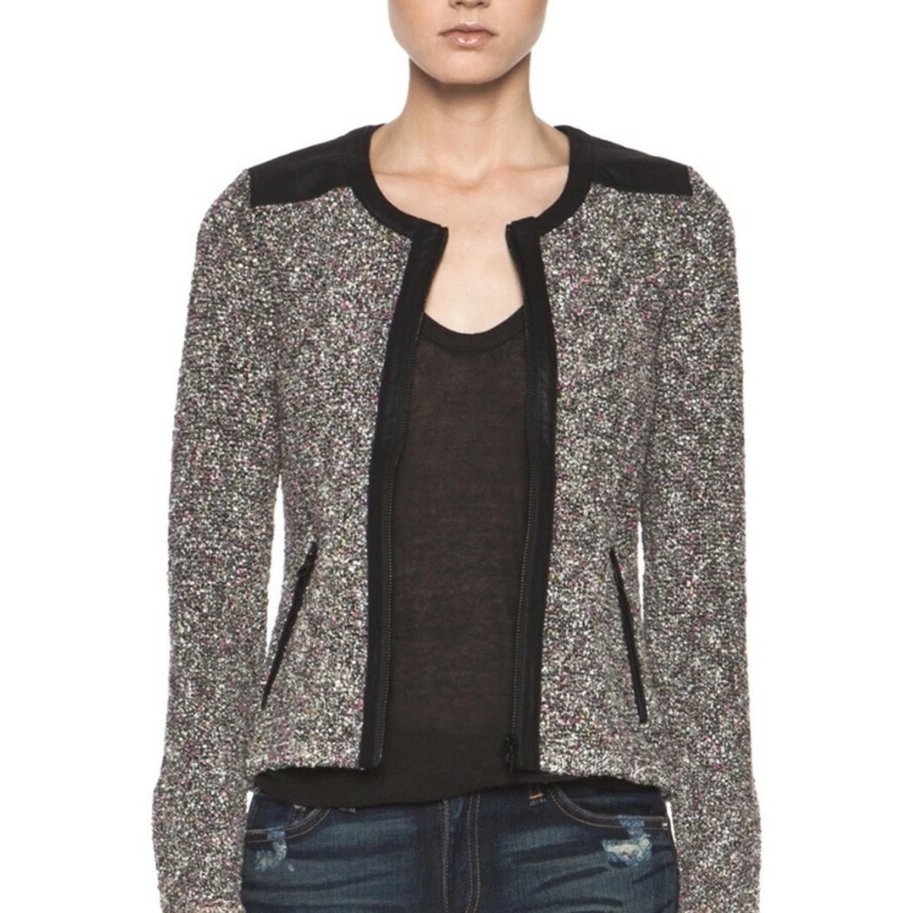 RAG $ BONE LORI TWEED LEATHER MOTOR JACKET SIZE S WITH LEATHER TRIMS
